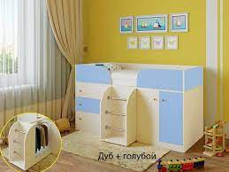 Кровать-чердак Малыш-4 Дуб молочный/Голубой в Томске - tomsk.katalogmebeli.com | фото