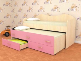 Кровать детская Нимфа двухместная 2.0 Дуб молочный/Розовый в Томске - tomsk.katalogmebeli.com | фото