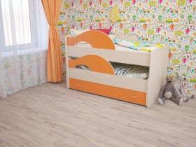 Кровать детская Радуга 1600 Млечный дуб/Оранжевый в Томске - tomsk.katalogmebeli.com | фото